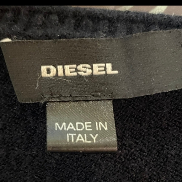 Diesel Black Wool Cotton Knit V-Neck Mesh Sleeve Womans Sweater Medium - Picture 3 of 8